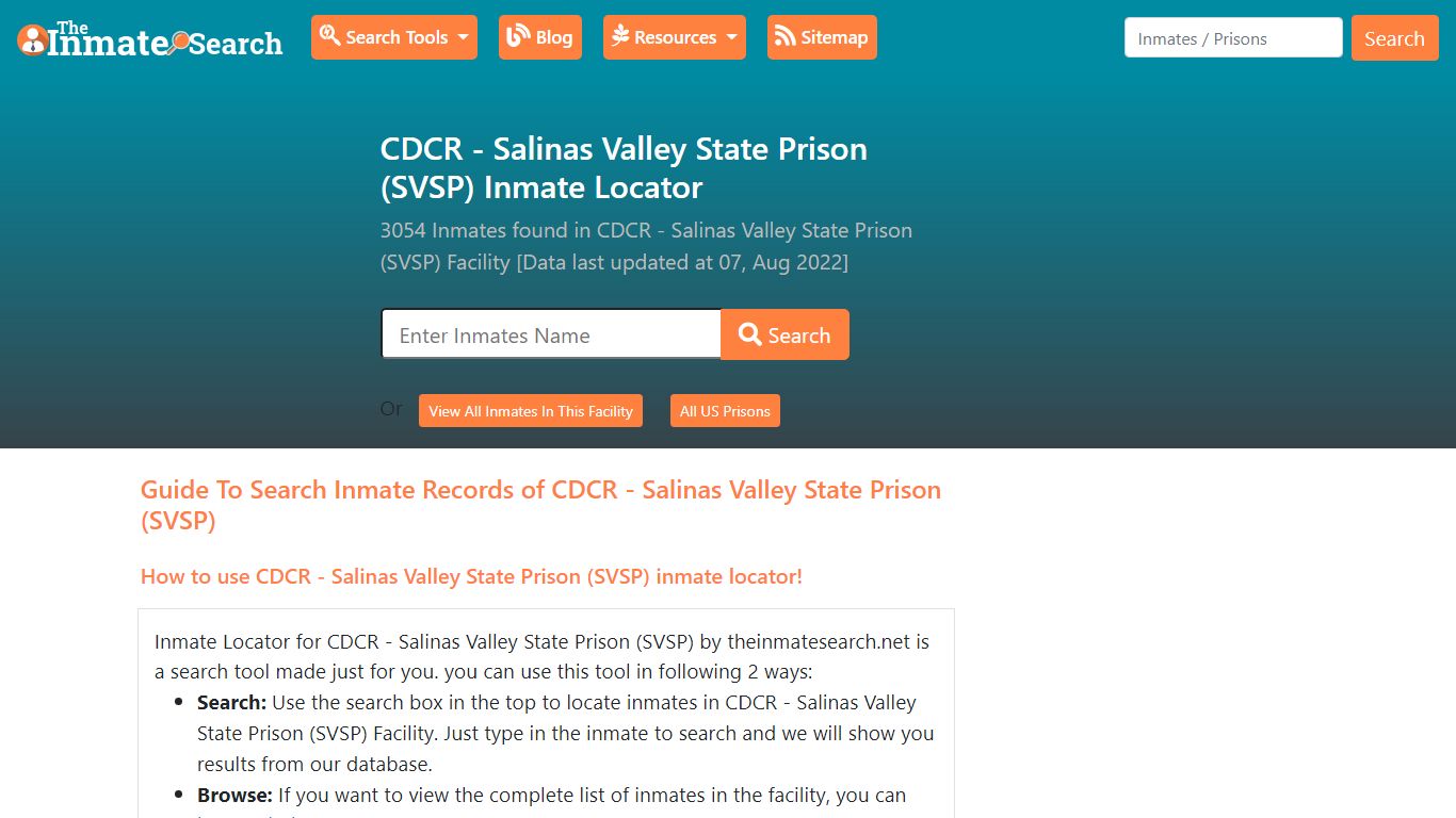 CDCR - Salinas Valley State Prison (SVSP) Inmate Locator